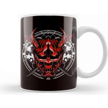 Baskı Dükkanı Japan Warrior Skull Samurai Kendo Katana Ninja Shinobi Mempo Kupa Bardak Porselen