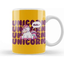 Baskı Dükkanı Cute Unicorn Hello Kupa Bardak Porselen