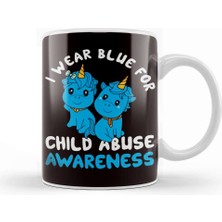 Baskı Dükkanı Child Abuse Prevention Month Blue Ribbon Awareness Support Kupa Bardak Porselen