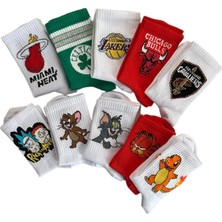 Çorap Dünyam 10'lu Seri  Basketbol Takim Temali Neşeli Kolej Tenis Çorap