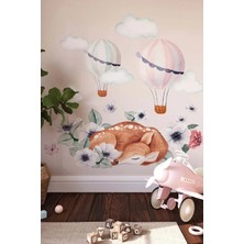 Kt Grup Uyuyan Geyik Boho Yapraklar Çiçekler ve Balonlar Çocuk Odası Duvar Sticker Seti