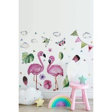 Kt Grup Pastel Hayvanlar Muhteşem Tropik Flamingo Çocuk Odası Duvar Sticker Seti