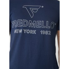 Fred Mello Bisiklet Yaka Mavi Erkek T-Shirt FM23S01TGBLUE