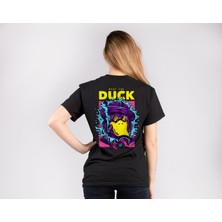 Duck Ördek Sırt Baskılı %100 Pamuk Kaliteli Siyah Kadın T-Shirt