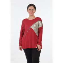 Twomail Yuvarlak Yaka Büyük Beden Uzun Kollu Kırmızı Kadın Bluz MY2150P10758