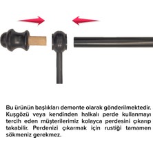 Perdejim Demonte Lale Başlıklı Antrasit Ahşap Rustik Perde Askısı - Çift Raylı