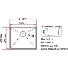 Granit Eviye-Siyah RENK-54X44  Tek Gözlü Mutfak Eviyesi