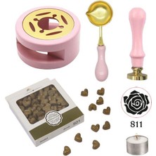 Profisher Davetiye Mum Mühürü Uygulama Seti Pembe Renk 811 Gül Desen