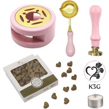 Profisher Davetiye Mum Mühürü Uygulama Seti Pembe Renk K3G Kalp 3 Gül
