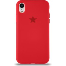 Kzy Apple iPhone Xr ile Uyumlu Kapak Yıldız Logolu Içi Kadife Lansman Silikon Kılıf - Kırmızı