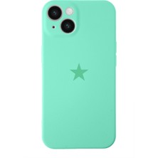 Kzy Apple iPhone 14 ile Uyumlu Kapak Yıldız Logolu Kamera Korumalı Içi Kadife Lansman Silikon Kılıf - Su Yeşili