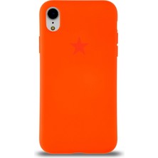 Kzy Apple iPhone Xr ile Uyumlu Kapak Yıldız Logolu Içi Kadife Lansman Silikon Kılıf - Turuncu