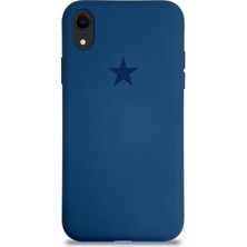 Kzy Apple iPhone Xr ile Uyumlu Kapak Yıldız Logolu Içi Kadife Lansman Silikon Kılıf - Lacivert