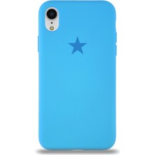 Kzy Apple iPhone Xr ile Uyumlu Kapak Yıldız Logolu Içi Kadife Lansman Silikon Kılıf - Açık Mavi