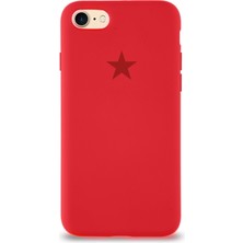 Kzy Apple iPhone 7 ile Uyumlu Kapak Yıldız Logolu Içi Kadife Lansman Silikon Kılıf - Kırmızı