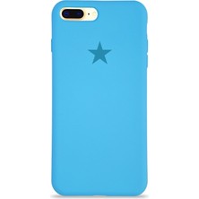 Kzy Apple iPhone 8 Plus ile Uyumlu Kapak Yıldız Logolu Içi Kadife Lansman Silikon Kılıf - Açık Mavi