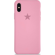 Kılıfmania Apple iPhone Xs Max ile Uyumlu Kapak Yıldız Logolu Içi Kadife Lansman Silikon Kılıf - Pembe