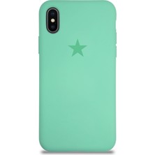 Kılıfmania Apple iPhone x ile Uyumlu Kapak Yıldız Logolu Içi Kadife Lansman Silikon Kılıf - Su Yeşili