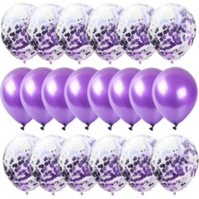 Kidspartim 20 Li Mor Konfetili Mor Balon Seti