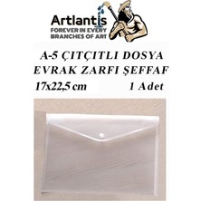 Artlantis A5 Çıtçıtlı Dosya Şeffaf 1 Adet A-5 Çıtçıtlı Zarf Dosya Transparan 17X22.5 cm Küçük Boy Çıtçıtlı Dosya