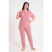 Pınkmark Kadın Somon Kısa Kol Nakışlı Büyük Beden Pijama Takımı PMTK25604