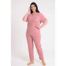 Pınkmark Kadın Somon Kısa Kol Nakışlı Büyük Beden Pijama Takımı PMTK25604