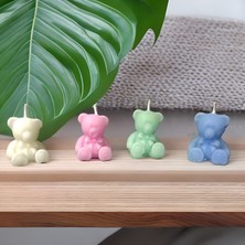 Via De Luna Ayıcık Desenli Mum (Kına, Nişan, Bebek, Bride, Düğün Organizasyon Hediyelik Mum ) 4'lü Set (Beyaz- Pembe - Yeşil - Mavi)