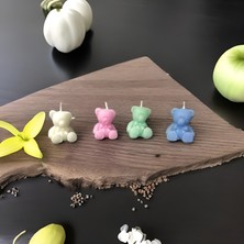 Via De Luna Ayıcık Desenli Mum (Kına, Nişan, Bebek, Bride, Düğün Organizasyon Hediyelik Mum ) 4'lü Set (Beyaz- Pembe - Yeşil - Mavi)