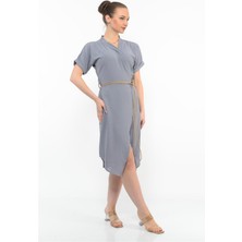 Kadın Kemer Detaylı Aerobin Elbise Grı