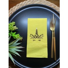 Kidspartim Gold Yaldızlı Sarı Unicorn Garson Katlama Peçete 16 Lı