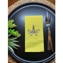 Kidspartim Gümüş Yaldızlı Sarı Unicorn Garson Katlama Peçete 16 Lı