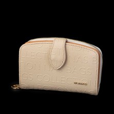 Nas Bag Kadın Çoklu Kart Bölmeli Cüzdan Krem Camel Gofraj