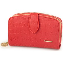 Nas Bag Kadın Çoklu Kart Bölmeli Cüzdan Kırmızı Camel Gofraj