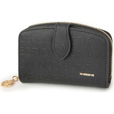 Nas Bag Kadın Çoklu Kart Bölmeli Cüzdan Siyah Gofraj