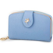 Nas Bag Kadın Çoklu Kart Bölmeli Cüzdan Mavi Camel Gofraj