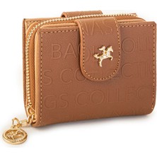 Nas Bag Kadın Çift Kapaklı Mini Cüzdan Taba Camel Gofraj