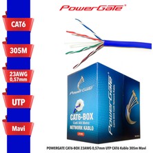 Powergate Cat6-Box-Re, 23AWG, 0,57MM, Utp, Cat6 Kablo, 305M, Mavi
