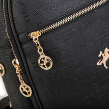 Nas Bag Kadın Sırt Çantası Siyah Gofraj