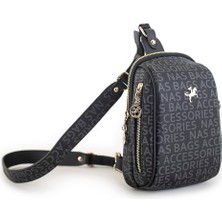 Nas Bag Kadın Bel ve Body Bag Siyah Yazılı