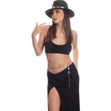 Labalaba Kadın Antik Gümüş Kaplama Oval Parçalı Ayarlanabilir Bel Zinciri & Hasır Şapka Aksesuar Seti