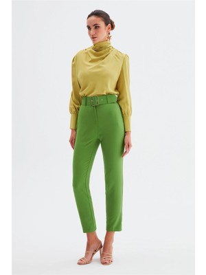 Sateen 2029-5506 Kadın Koyu Yeşil Kemerli Pantolon