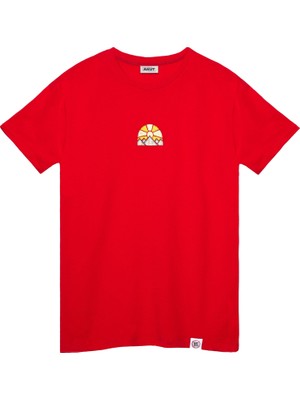 Doğan Güneş Motifli Unisex Tişört - Kırmızı - Xl