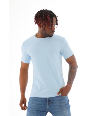 Penye Bizden Erkek Slim Fit Pamuk Likra Basic Kısa Kol T-Shirt-Mavi