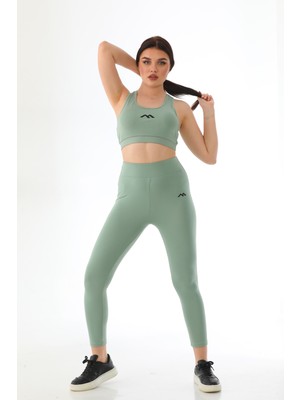 Alinda Spor Sukuba Kumaş Kaplı Badi & Lastikli Yüksek Bel Tayt Takım