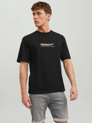 Jack & Jones Jorwaves Logo Erkek Baskılı Tişört 12235278-SIYAH L - Siyah