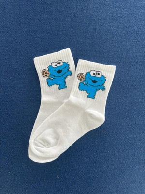 Touz Moda Cookie Monster Unisex Beyaz Kolej Çorap