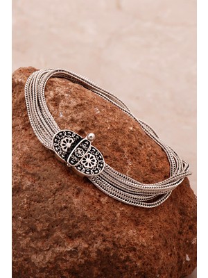 Sümer Telkari Anadolu Motifli Hasır Elişi Oksitli Gümüş Bileklik 4315