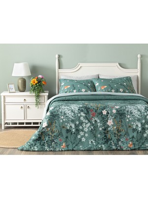 English Home Sweet Spring Dijital Baskılı Soft Cotton Çift Kişilik Nevresim Takımı 200 x 220 cm Yeşil