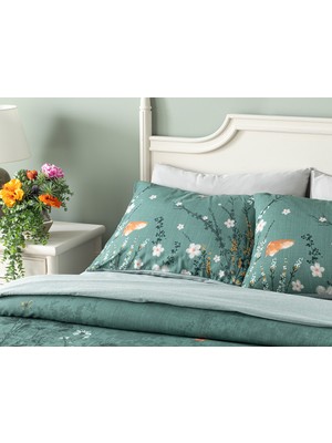 English Home Sweet Spring Dijital Baskılı Soft Cotton Çift Kişilik Nevresim Takımı 200 x 220 cm Yeşil