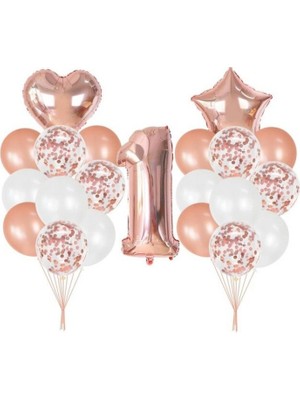 Kidspartim 1 Yaş  Rose Gold Balon Seti